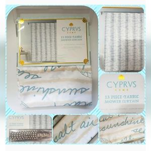 Nautical Coastal Shower Curtain Set with Hooks Coral Seashell Beach New